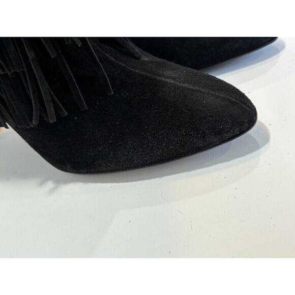ZARA WOMENS BLACK LEATHER SUEDE FRINGED HIGH HEEL ANKLE BOOTS SZ 38 US 7.5 - Picture 6 of 13
